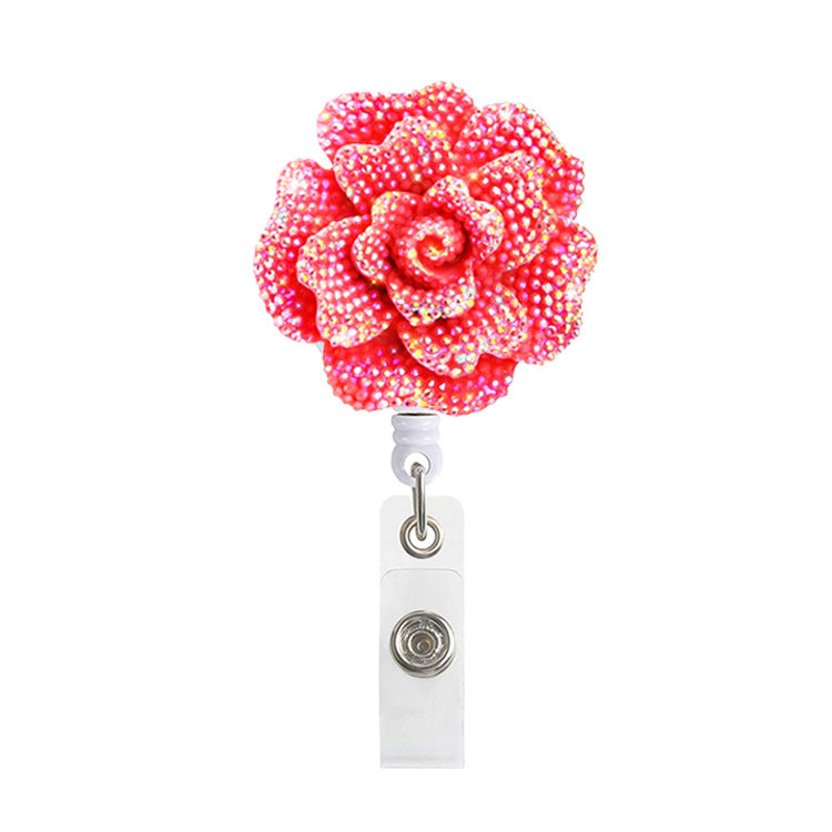 Wholesale Badge Reels Shiny Flowers Acrylic Retractable Keychains